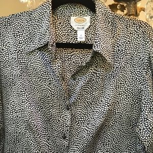 Beautiful 100% Silk Black & White Blouse NWOT